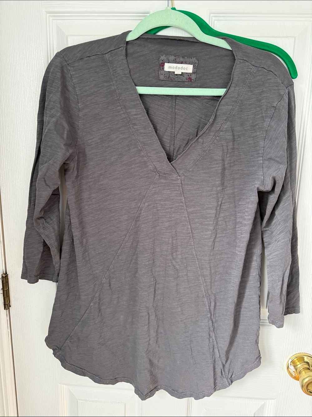Mod-o-Doc Women's Charcoal V-Neck Long Sleeve Tee